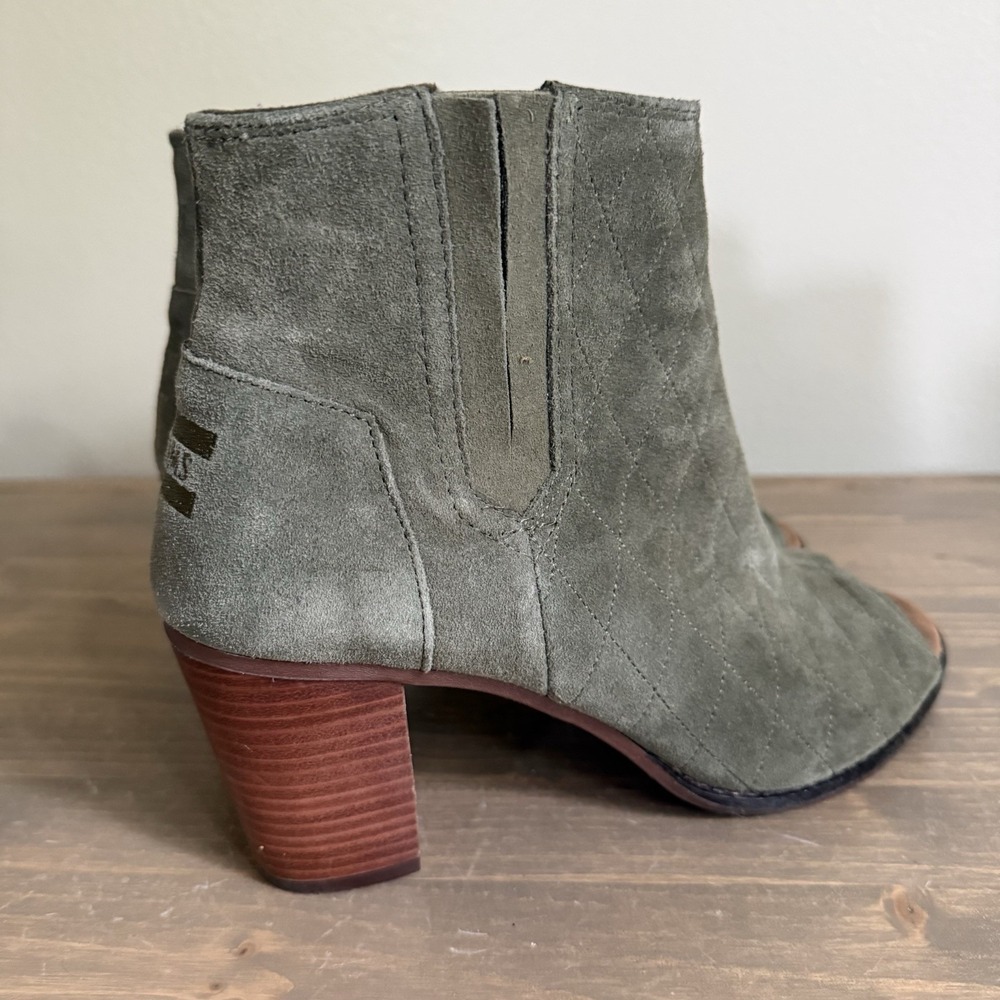 Toms‎ Womens 10 Olive Green Majorca Peep Toe Suede Ankle Booties Heels - Picture 4 of 8